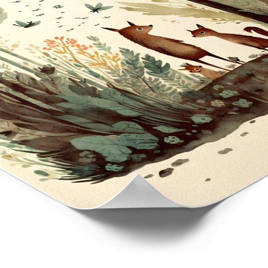 森のおとぎ話の水の色イラストレーション ポスター (角)