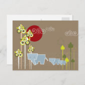 森のお洒落木々の日差しの中にあるかわいいゾウの家族 ポストカード (正面/裏面)