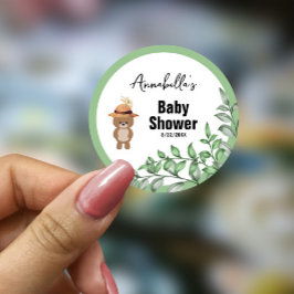 森のかわいいクマのベビーシャワーステッカー ラウンドシール