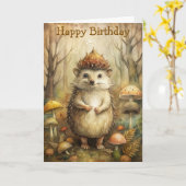 森のかわいいハリネズミ カード (黄色い花)