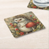 森のかわいいハリネズミ スクエアペーパーコースター (アングル)