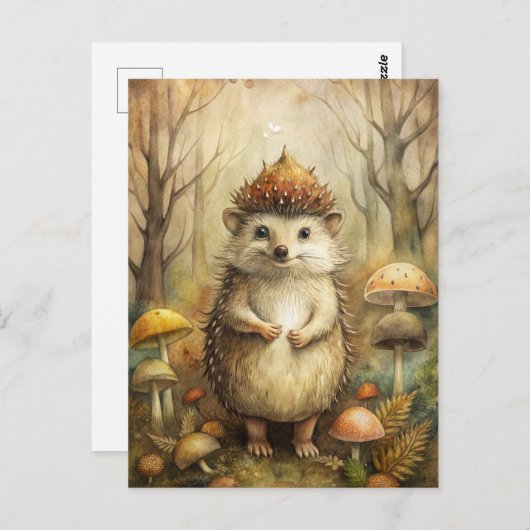 森のかわいいハリネズミ ポストカード (正面/裏面)