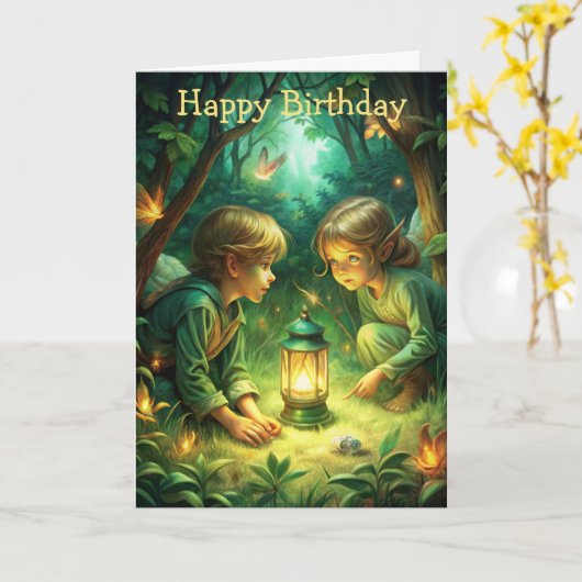 森のかわいい子ども カード (黄色い花)