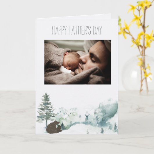 森のくま 父の日の写真付き カード (黄色い花)