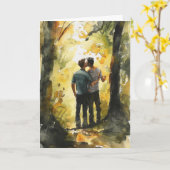 森のなかのキス 水彩画の抱擁 カード (黄色い花)