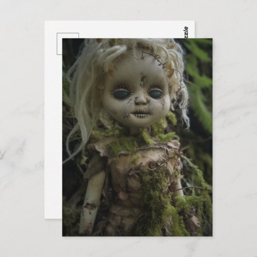 森のはがきにホラー不気味な人形 ポストカード (正面/裏面)