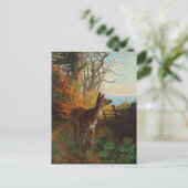 森のはがきに乗ったかわいい鹿 ポストカード (スタンド正面)