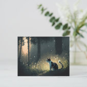 森のはがきに白黒毛禿ねこ ポストカード (スタンド正面)