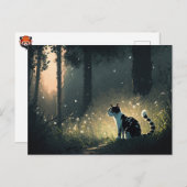 森のはがきに白黒毛禿ねこ ポストカード (正面/裏面)