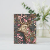 森のはがきに隠れているピンクの牡鹿 ポストカード (スタンド正面)