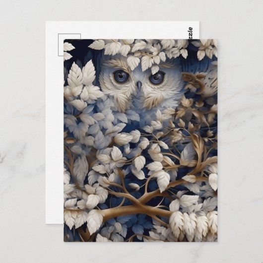 森のはがきに隠れる白フクロウ ポストカード (正面/裏面)