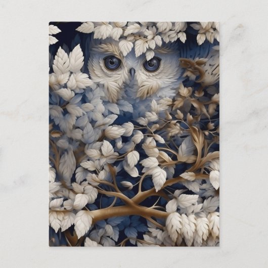 森のはがきに隠れる白フクロウ ポストカード (正面)