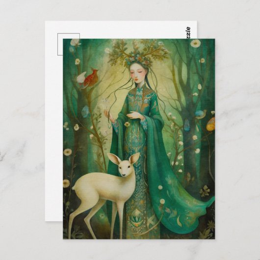 森のはがきの緑の女性 ポストカード (正面/裏面)