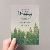 森のアクリルの結婚式で松の木の霧を招く アクリル招待状 (インサイチュ (ポータブル))