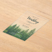 森のアクリルの結婚式で松の木の霧を招く アクリル招待状 (レイダウン)