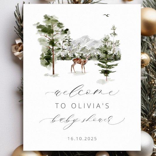 森のアドベンチャーが待っている！ベビーシャワーのウェルカムサイン ポスター