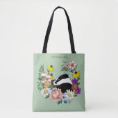 森のアナグマ 野の花 キノコ セージグリーン トートバッグ (正面)