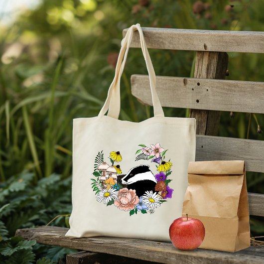 森のアナグマ 野の花 キノコ セージグリーン トートバッグ