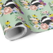 森のアナグマ 野の花 キノコ セージグリーン ラッピングペーパー (ロールコーナー)