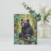 森のアートはがきに黒いクマ ポストカード (スタンド正面)