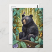 森のアートはがきに黒いクマ ポストカード (正面/裏面)