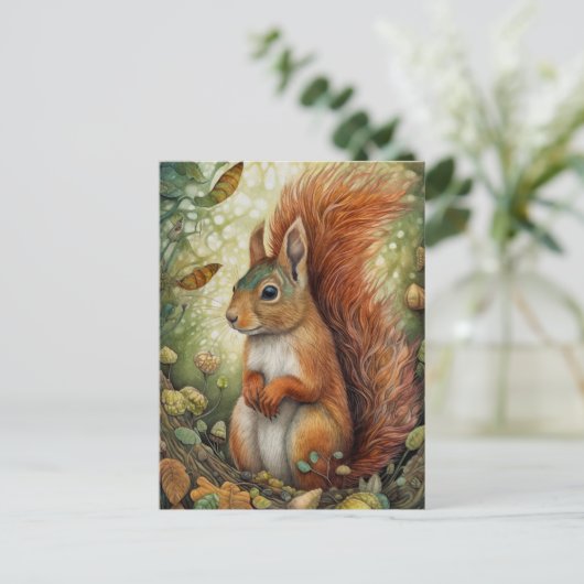 森のアートはがき中の赤リス ポストカード (スタンド正面)