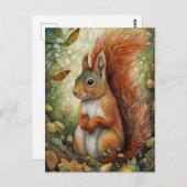 森のアートはがき中の赤リス ポストカード (正面/裏面)