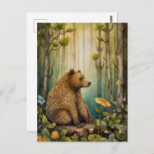 森のアートポストカードに茶色のクマ ポストカード (正面/裏面)