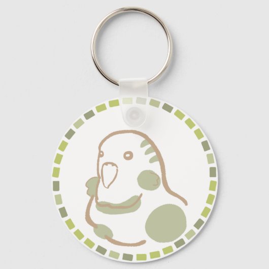 森のインコ&ポップな緑タイル キーホルダー (正面)