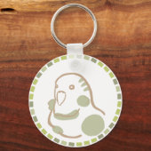 森のインコ&ポップな緑タイル キーホルダー (正面)