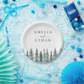 森のウィンター ウォーターカラー ウェディング ペーパープレート (パーティー)