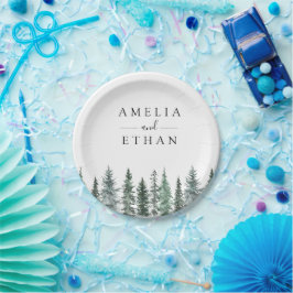 森のウィンター ウォーターカラー ウェディング ペーパープレート