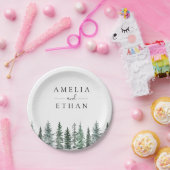 森のウィンター ウォーターカラー ウェディング ペーパープレート (パーティー)