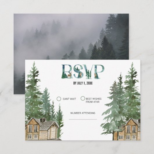 森のウエディング 出欠カード (正面/裏面)