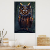 森のウォッチャー – フクロウポートレートウォールアート ポスター (キッチン)
