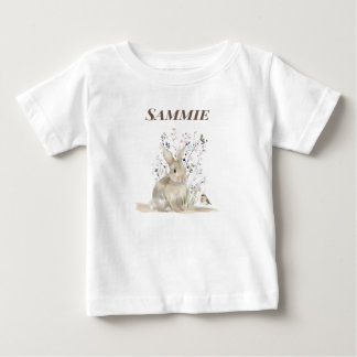 森のウサギの赤ちゃんの名入れ服 ベビーTシャツ