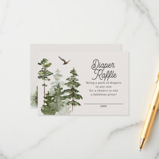 森のウッドランドおむつラッフル囲いカード エンクロージャーカード (正面/裏面インサイチュ)