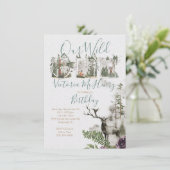 森のウッドランドウォーターカラーワイルドワンバースデーパーティー 招待状 (スタンド正面)