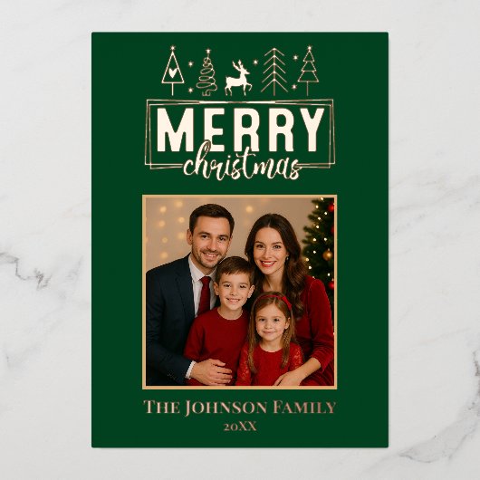 森のエレガント緑のメリークリスマス 箔シーズンカード (正面)