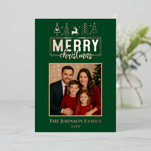 森のエレガント緑のメリークリスマス 箔シーズンカード (立ち正面)