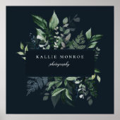 森のエレガント葉の枠ダークブルーのビジネス ポスター (正面)