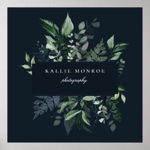 森のエレガント葉の枠ダークブルーのビジネス ポスター