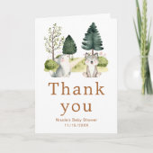 森のオオカミのベビーシャワー サンキューカード (正面)