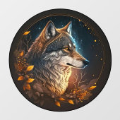 森のオオカミの夜空の野生動物アート ウィンドウサイン (シート)