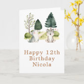 森のオオカミの誕生日カード カード (黄色い花)