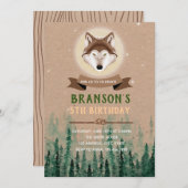 森のオオカミの誕生日テーマ招待状 招待状 (正面/裏面)
