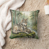 森のオオカミファミリー キッズ クッション (ブランケット)