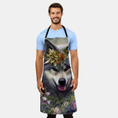 森のオオカミ エプロン (着用した状態)