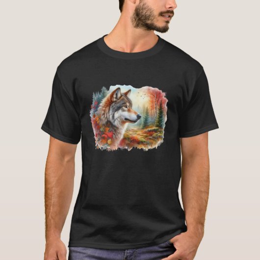 森のオオカミ: 自然の驚くべき融合 Tシャツ (正面)