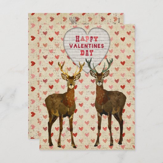 森のオオシカのバレンタインデーの郵便はがき シーズンポストカード (正面/裏面)
